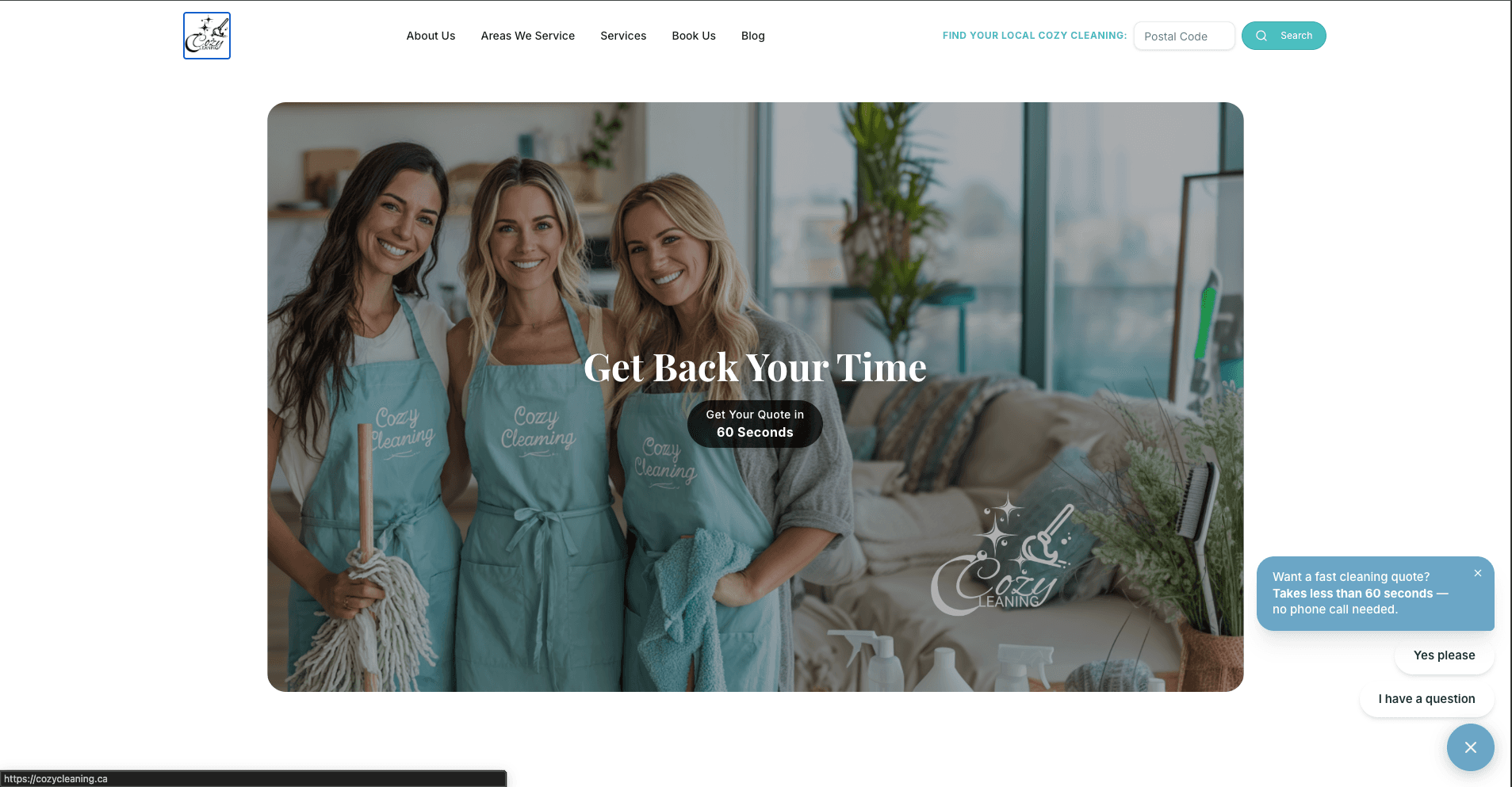 Cozy Cleaning homepage