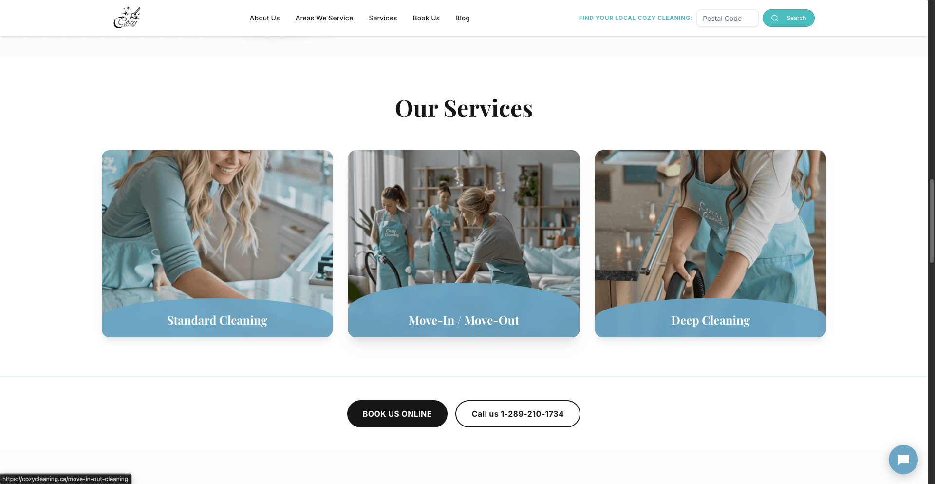 Cozy Cleaning services section