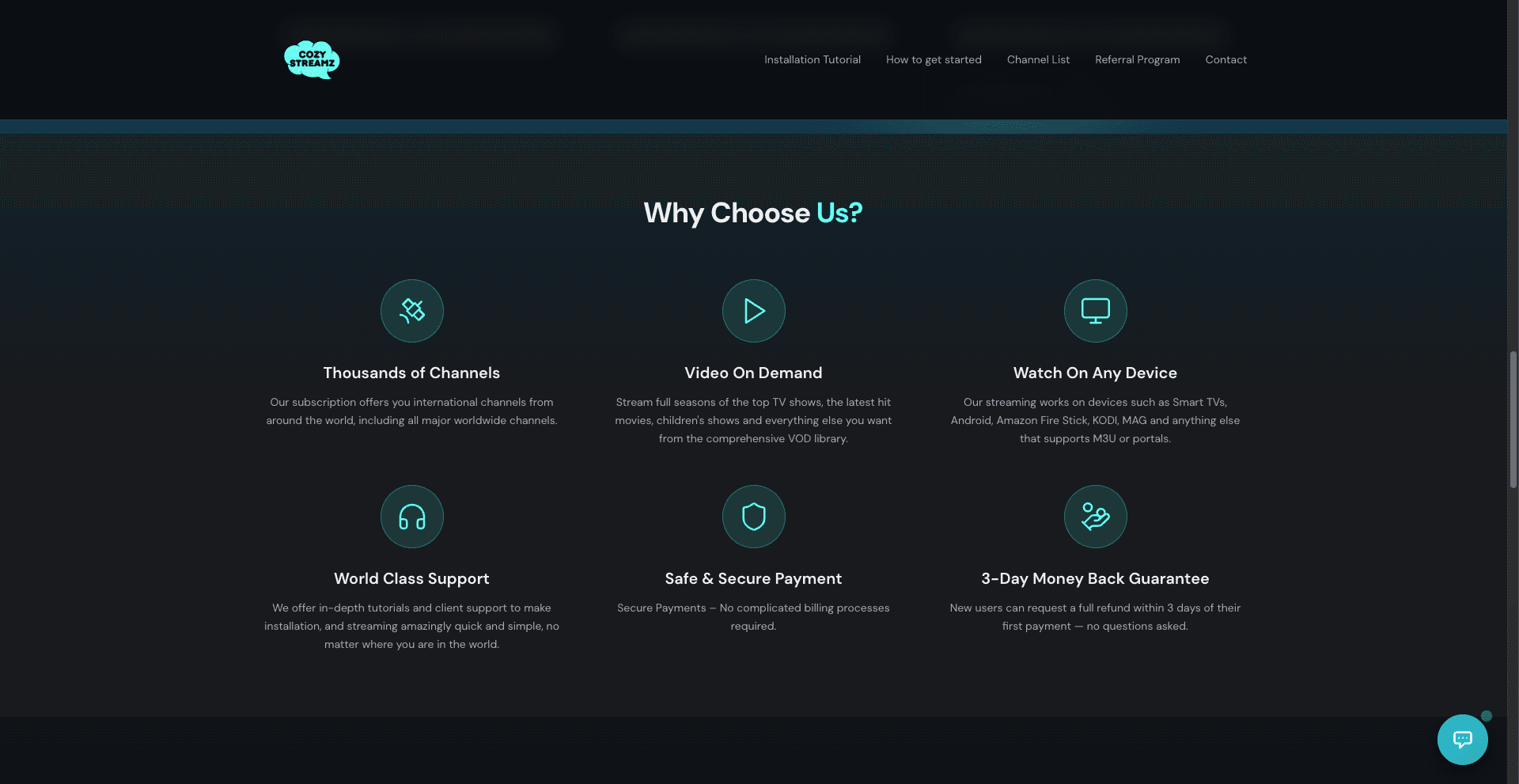 CozyStreamz why choose us section